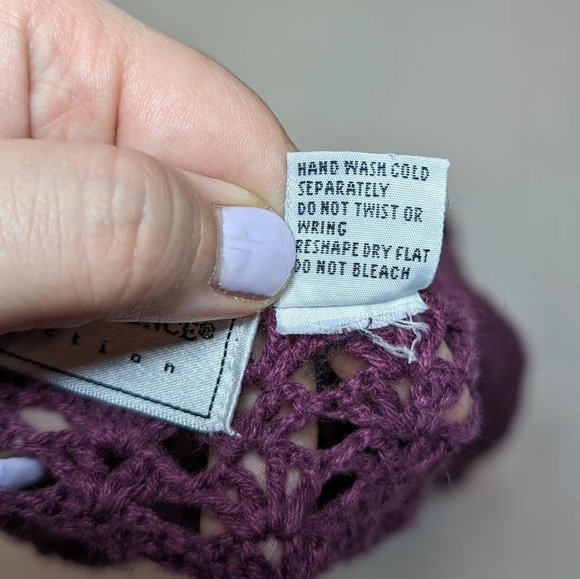 Vintage 22/24 Maggie Lawrence Plum Purple Knit Crochet  Patch Sweater Plus - Picture 4 of 10